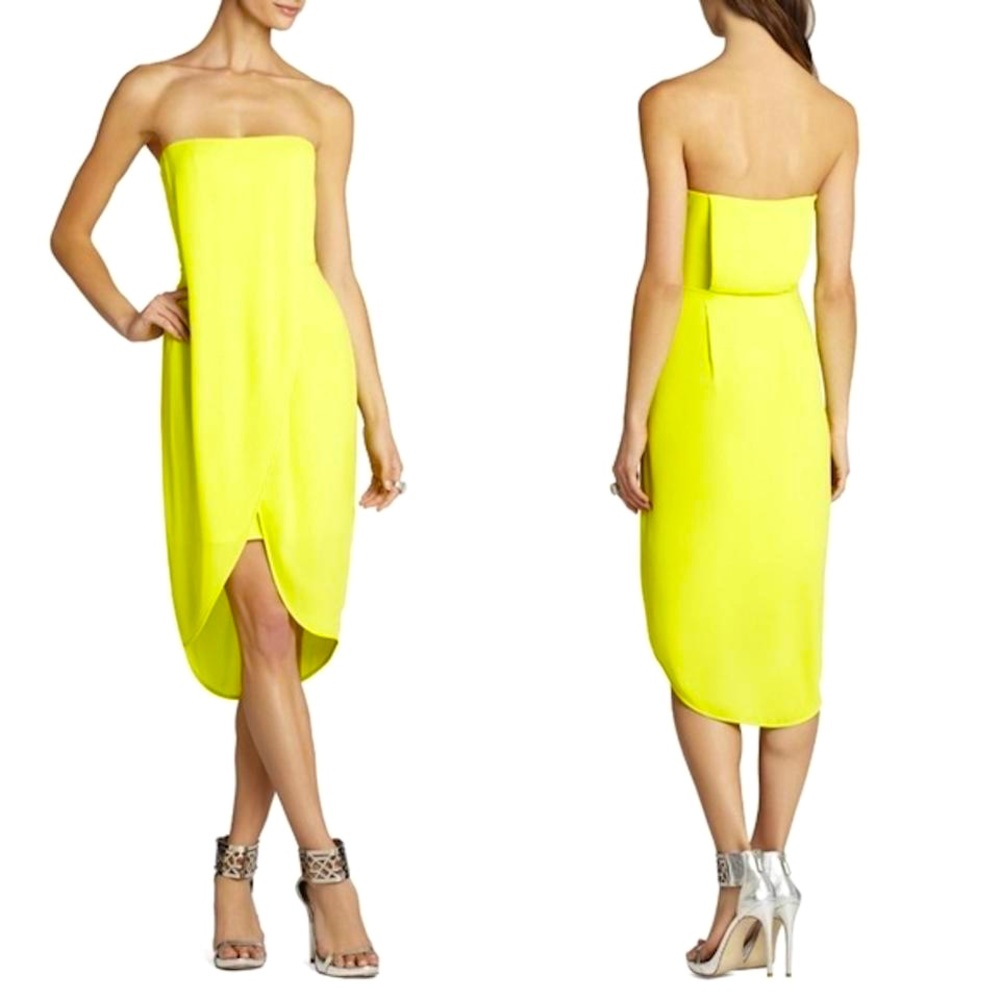 BCBG MaxAzria Neon Yellow Harriet Strapless Tulip Dress